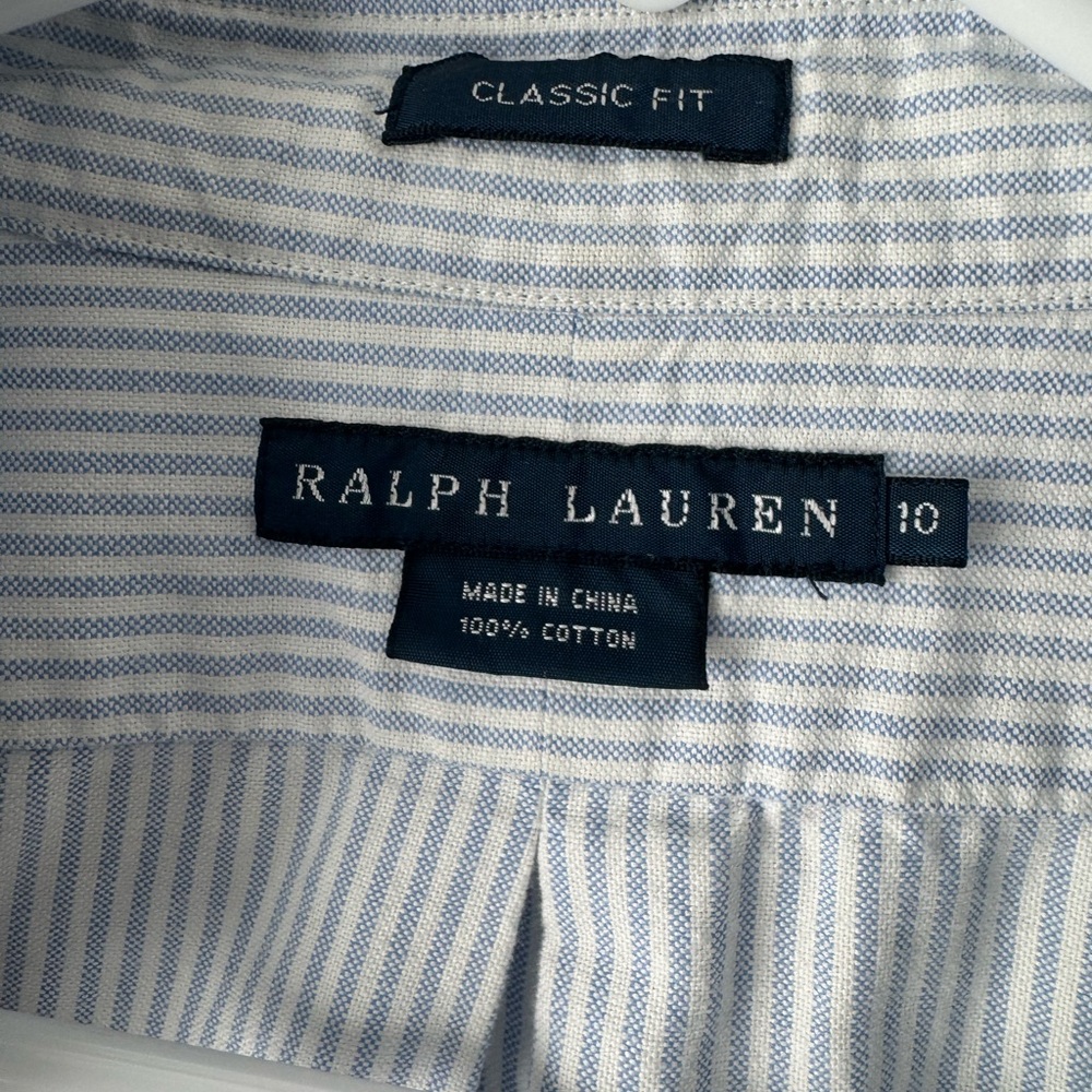 Ralph Lauren White & Blue Stripes Button Down Blouse Size 10 Classic Fit - Picture 5 of 6